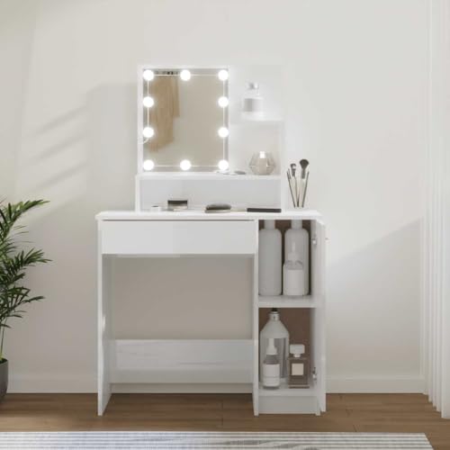 LLEZKBR Tische-Schminktisch mit LED Hochglanz Weiß 86,5x35x136cm LLEZKBR Tische-Schminktisch mit LED Hochglanz Weiß 86,5x35x136cm von LLEZKBR
