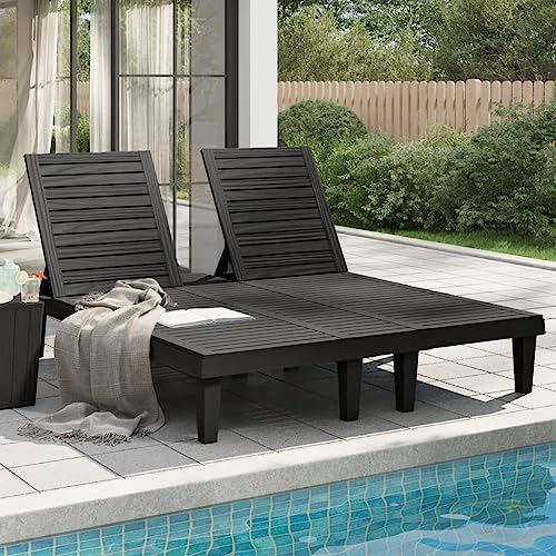 Outdoor-Möbel, Sitzgelegenheit, Doppel-Sonnenliege, schwarz, 155 x 138 x 83 cm, Polypropylen von LLEZKBR