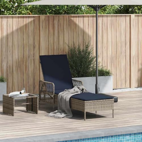 Outdoor-Möbel, Sitzgelegenheit, Sonnenliege, 1 Person, Grau, 157 x 55 x 92 cm, Polyrattan von LLEZKBR