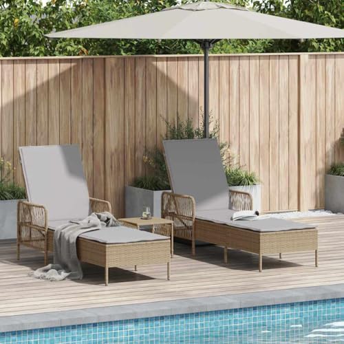 Outdoor-Möbel, Sitzgelegenheit, Sonnenliege, 2 Stück, Beige, 35 x 35 x 32 cm, Polyrattan von LLEZKBR