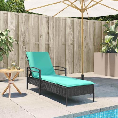 Outdoor-Möbel, Sitzgelegenheit, Sonnenliege, 63 x 200 x 81 cm, Polyrattan, Schwarz von LLEZKBR