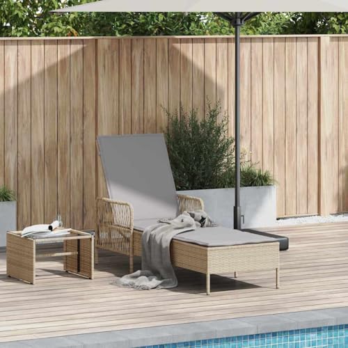 Outdoor-Möbel, Sitzgelegenheit, Sonnenliege, Liege, Beige, 157 x 55 x 92 cm, Polyrattan von LLEZKBR