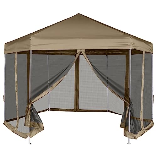 Sechseckiges Pop-Up-Festzelt mit Seitenwänden, 3,6 x 3,1 m, Taupe, 220 g/m² von LLEZKBR