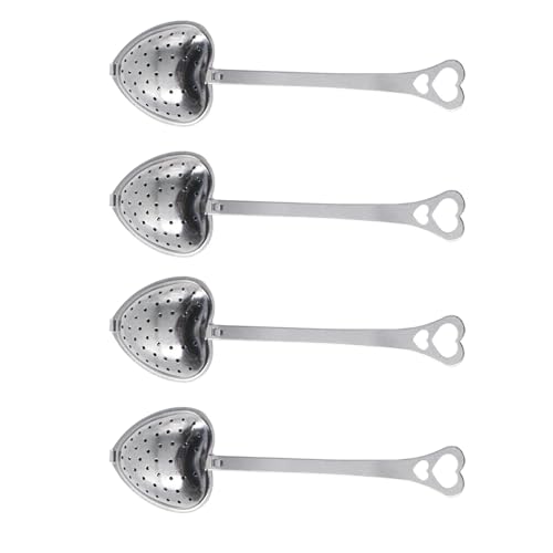 Brühlöffel Generic Filter Spoon 4 Stück,Teesieb Löffel Edelstahl Teeei für Tasse Infuserwith Heart Handle, Teesieb für Loseblatt Tee Klappsieb von LLGSDLL