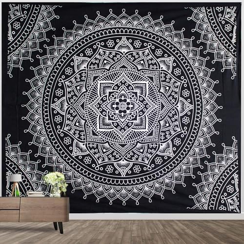 LLGWGL Abstrakte-Skizze Wandteppich Mandala Natur - Aesthetic Kuss Schwarz und Weiß Wandtuch Kunst Wandbehang für Schlafzimmer (Mandala 1，150×130cm) von LLGWGL
