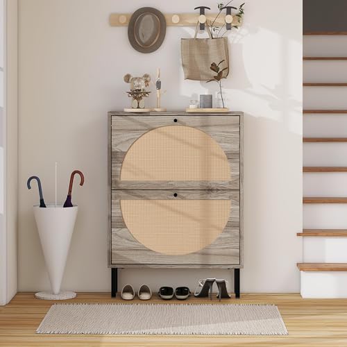 LLGWGL Schuhschrank-Schmal Schuhregal-Platzsparend Schuhkipper Hoch - 60cm Breit Particle Board Moderne mit Zwei Türen Austauschbaren Halbrunden Türfronten für Flur Wohnzimmer Eingangsbereich von LLGWGL