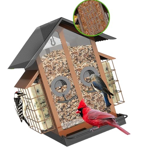 Robuster Vogelfutterspender aus Metall für den Außenbereich, hängende Futterstation, große Kapazität für Garten und Hinterhof, Metall-Vogelfutterstation von LLHCF