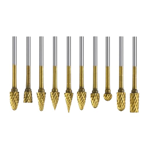 Set mit 10 Präzisionsstahllegierungsstählen, rotierende Frässtifte mit Doppelrillen für Metallgravur und Formenbearbeitung, Doppelschnitt-Rotationsfräser von LLHCF
