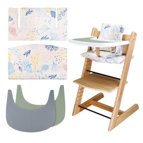 für Tripp Trapp Hochstuhlkissen, Weich und Bequem Babysitzbezug mit 2 Stück Hochstuhl-Tischsets, für Tripp Trapp Babykissen Macht das Sitzen des Babys bequemer (Meerestiere) von LLHQAMT
