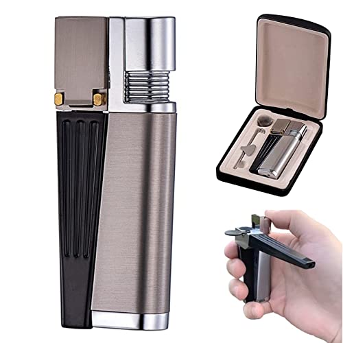 2 in 1 Set Metallfeuerzeug mit Pfeife Faltbares tragbares Feuerzeug Outdoor-Feuerzeug Upgrade Metalldeckel Offene Flamme Männer Gadget für Camping BBQ Küche (Silber) von LLIANG