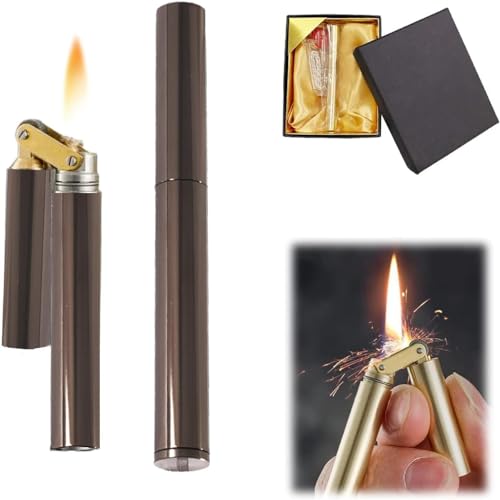 Fackel Feuerzeug Kerosin Feuerzeug Windproof Feuerzeug Nachfüllbar Einstellbare Jet Flamme Feuerzeug für Kerze Küche Grill Camping Schmuck Schweißen, Männer Geschenk mit Geschenkbox(Gold) 1 von LLIANG