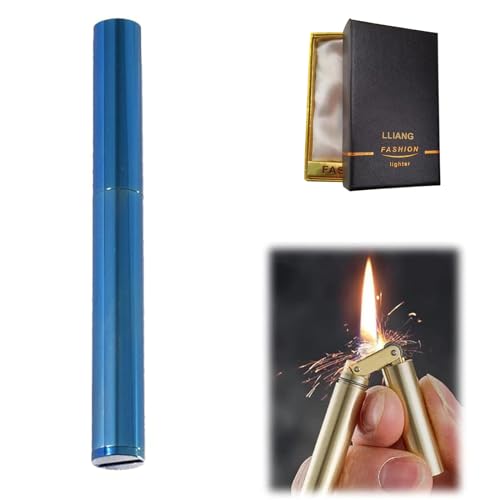 Fackel Feuerzeug Kerosin Feuerzeug Windproof Feuerzeug Nachfüllbar Einstellbare Jet Flamme Feuerzeug für Kerze Küche Grill Camping Schmuck Schweißen, Männer Geschenk mit Geschenkbox (Blue) von LLIANG