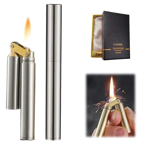 Fackel Feuerzeug Kerosin Feuerzeug Windproof Feuerzeug Nachfüllbar Einstellbare Jet Flamme Feuerzeug für Kerze Küche Grill Camping Schmuck Schweißen, Männer Geschenk mit Geschenkbox(Silber) von LLIANG