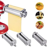 3-in-1-Set Nudelmaschinen-Aufsatz, 3-teilig, Nudelrolle und Schneidwerkzeug für KA-Standmixer, Edelstahl-Nudelmaschinen-Aufsatz von LLING