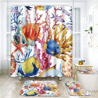4-teiliges Sommer-Duschvorhang-Set mit rutschfesten Teppichen, Toilettendeckel und Badematte, 183,9 x 183,9 cm, Badezimmer-Dekor-Set von LLING