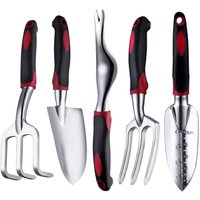 5-teiliges Gartenwerkzeug-Set, robustes Gartenhandwerkzeug-Set aus Aluminium für drinnen und draußen, Pflanzset mit weichem, gummiertem, rutschfestem von LLING