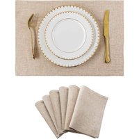 6er-Set hitzebeständige Tischsets aus Jute-Leinen für den Esstisch, waschbare Küchentischmatten, 33 x 48 cm, helles Leinen von LLING