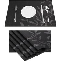 6er-Set schwarze, hitzebeständige Tischsets aus Vinyl mit Blattmuster für Esstisch und Küche, waschbare, rutschfeste Tischsets aus PVC 6er-Set schwarze, hitzebeständige Tischsets aus Vinyl mit Blattmuster für Esstisch und Küche, waschbare, rutschfeste Tischsets aus PVC von LLING