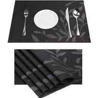 6er-Set schwarze, hitzebeständige Tischsets aus Vinyl mit Blattmuster für Esstisch und Küche, waschbare, rutschfeste Tischsets aus PVC 6er-Set schwarze, hitzebeständige Tischsets aus Vinyl mit Blattmuster für Esstisch und Küche, waschbare, rutschfeste Tischsets aus PVC von LLING