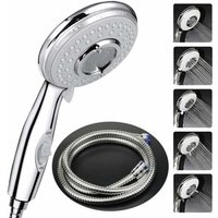 Duschkopf + 2 m flexibler Duschschlauch, Duschkopf mit Schlauch, 5 Wassersparmodi und Umschalttaste, Hochdruck-Handbrause aus Edelstahl von LLING