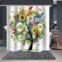 Duschvorhang aus 100 % Polyestergewebe, wasserdicht, schimmelresistent, Badezimmervorhang mit 12 Haken, mehrfarbiges Baum- und Blumenmuster, 180 x Duschvorhang aus 100 % Polyestergewebe, wasserdicht, schimmelresistent, Badezimmervorhang mit 12 Haken, mehrfarbiges Baum- und Blumenmuster, 180 x von LLING