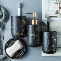 Edles Bad-Accessoire-Set, elegantes 4-teiliges Bad-Accessoire mit Marmor-Seifenspender, Seifenschale und Zahnputzbecher, Badezimmer-Accessoire-Set von LLING