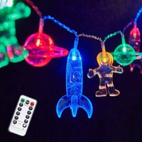 LED-Lichterkette für Kinderzimmer mit Hängelampen, Raketen-Raumschiff-Astronauten-Dekorationslichter für Kinder, LED-Partylichter, 6 m, 40 LEDs von LLING