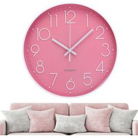 Moderne runde Wanduhr aus Metall, Durchmesser 30 cm, Rosa Moderne runde Wanduhr aus Metall, Durchmesser 30 cm, Rosa von LLING