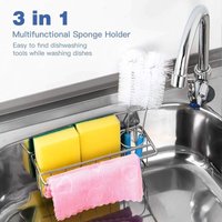 Schwammhalter für die Küchenspüle, 3-in-1, selbstklebender Tuchbürstenhalter, Spender, Geschirrspüler-Organizer, Abtropfgestell, SUS304 Edelstahl, von LLING