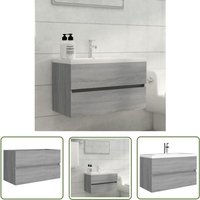 The Living Store Waschbeckenunterschrank Grau Sonoma 80x38,5x45 cm Holzwerkstoff - Waschbeckenunterschrank - Badezimmermöbel - Holzwerkstoffschrank von LLING