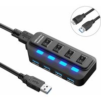 USB-Hubs USB-Hub 3.0, 4 Ports SuperSpeed-Datenhub und 1 intelligenter Ladeanschluss, mit unabhängigem Ein-/Ausschalter, LED-Anzeige, 1 m Kabel für von LLING