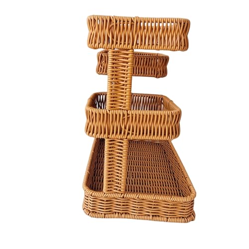 Imitation Rattans Korb Praktische Snacks Display Tablett Mehrschichtige Obstlagerkorb Desserthalter Desktop Imitation Rattans Tably von LLINthy