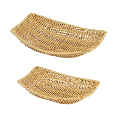 LLINthy 2pcs Imitation Rattan Gewebte Snacks Aufbewahrungskorb Mehrzweckschiffschiff Form Obst Servierschale Desktop Candy Teller Rattan Fruchtkorb von LLINthy