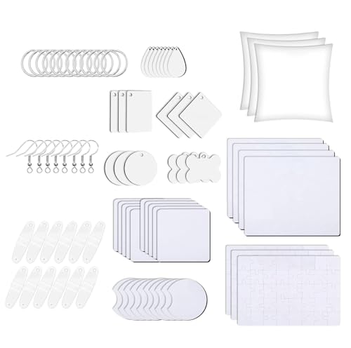 LLINthy 82pcs Acryl Klare Blanks Wärmeübertragungsscheiben Für Schlüsselringe Ohrringe Kissenbezüge Coasters Maus Padssaws Puzzle Sortierte Größen Form Form Form von LLINthy