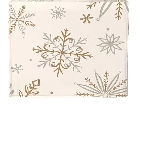 LLINthy Eleganter Schneeflockenwintertischläufer Weißen Und Goldenen Schneeflockenmuster Tischtuch Elegant Für Urlaub Dining Home Dining Dekoration von LLINthy