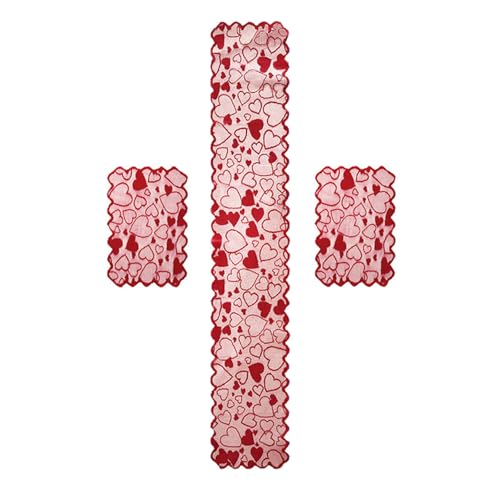 LLINthy Valentinstag Tischläufer Tischläufer Für Hochzeitsfeier Valentiner Dekorationen Home Lace Heart Table Tuch Platz Valentinstagstisch Läufer von LLINthy