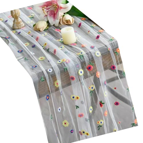 LLINthy Vintage Inspire Sticked Tisch Cover Robuste Polyester Stoff Blumen Spitze Esszimmer Dekoration Polyester Spitze Tisch Cover von LLINthy