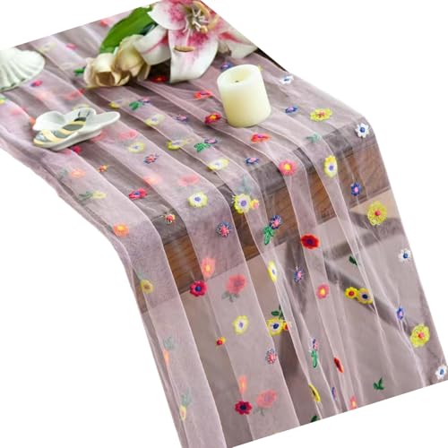 LLINthy Vintage Inspire Sticked Tisch Cover Robuste Polyester Stoff Blumen Spitze Esszimmer Dekoration Polyester Spitze Tisch Cover von LLINthy