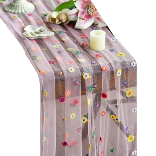 LLINthy Vintage Inspire Sticked Tisch Cover Robuste Polyester Stoff Blumen Spitze Esszimmer Dekoration Polyester Spitze Tisch Cover von LLINthy