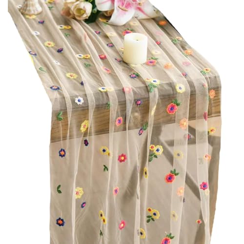 LLINthy Vintage Inspire Sticked Tisch Cover Robuste Polyester Stoff Blumen Spitze Esszimmer Dekoration Polyester Spitze Tisch Cover von LLINthy