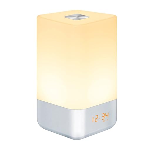 LLINthy Wachleichte Weckerbettlampe Mit Sonnenuntergangssimulation Für Natürliche Wache Betten Tischlampe Dimmbare LED Lampe von LLINthy