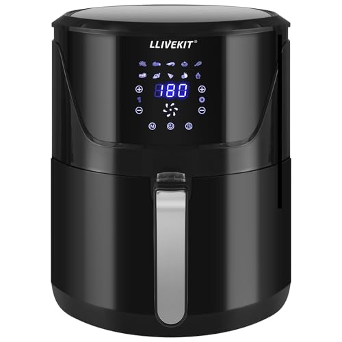 LLIVEKIT Heißluftfritteuse XXXL mit 7 Liter in Schwarz, Heissluft Fritteusen Air Fryer mit Digitalem LED-Touchscreen, 10 Programmen, Timer & Warmhalten, Fritteuse mit Rezeptbuch, ohne Öl, 1800W von LLIVEKIT