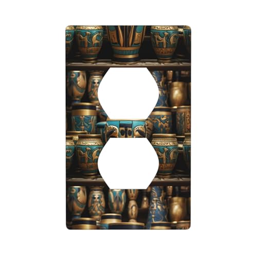 LLKGOT Ägyptisches magisches Glas-Muster, Doppelsteckdosen-Wandpaneel, Haushaltsstromabdeckung, langlebig für dekorative Steckdosen und Schalter von LLKGOT