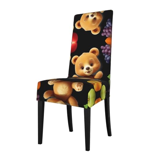 LLKGOT Die Stuhlhussen mit Aufschrift "Little Bear Who Loves Eating Fruit" sind abnehmbar, super elastisch und waschbar, geeignet für Küchen von LLKGOT