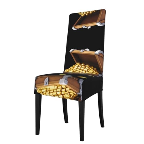 LLKGOT Die Stuhlhussen mit Schatztruhe mit Goldmünzen sind abnehmbar, super elastisch und waschbar, geeignet für Küchen von LLKGOT