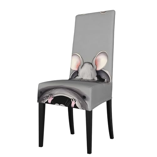 LLKGOT Die Stuhlhussen mit grauem Rattenbild sind abnehmbar, super elastisch und waschbar, geeignet für Küchen von LLKGOT