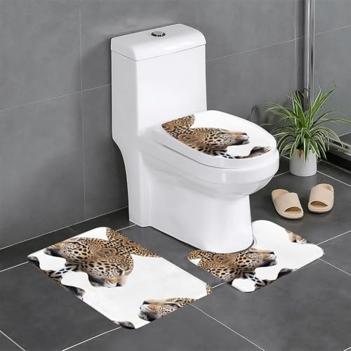 LLKGOT Jaguar Head Printing 3-teiliges Badezimmerteppich-Set – rutschfestes Badteppich-Set – leicht zu reinigen und zu pflegen – feuchtigkeitsblockierend und langlebig von LLKGOT