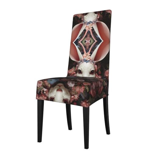 LLKGOT Restaurant-Stuhlhussen mit verzaubertem Kaninchenbild sind abnehmbar, super elastisch und waschbar, geeignet für Küchen von LLKGOT