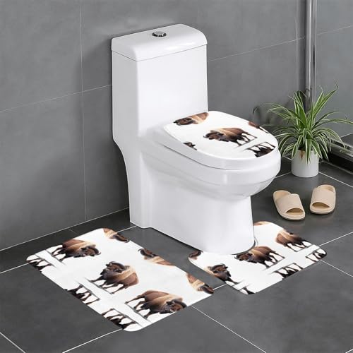 LLKGOT Riesiges Bison Printing 3-teiliges Badezimmerteppich-Set – rutschfestes Badteppich-Set – leicht zu reinigen und zu pflegen – feuchtigkeitsblockierend und langlebig von LLKGOT
