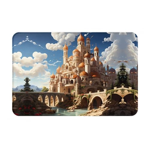 LLKGOT Rutschfeste Bodenmatte, Anime-Schloss-Himmel-Muster, für Innen- und Außenbereich, geeignet für Schlafzimmer und Badezimmer, 40,6 x 61 cm von LLKGOT